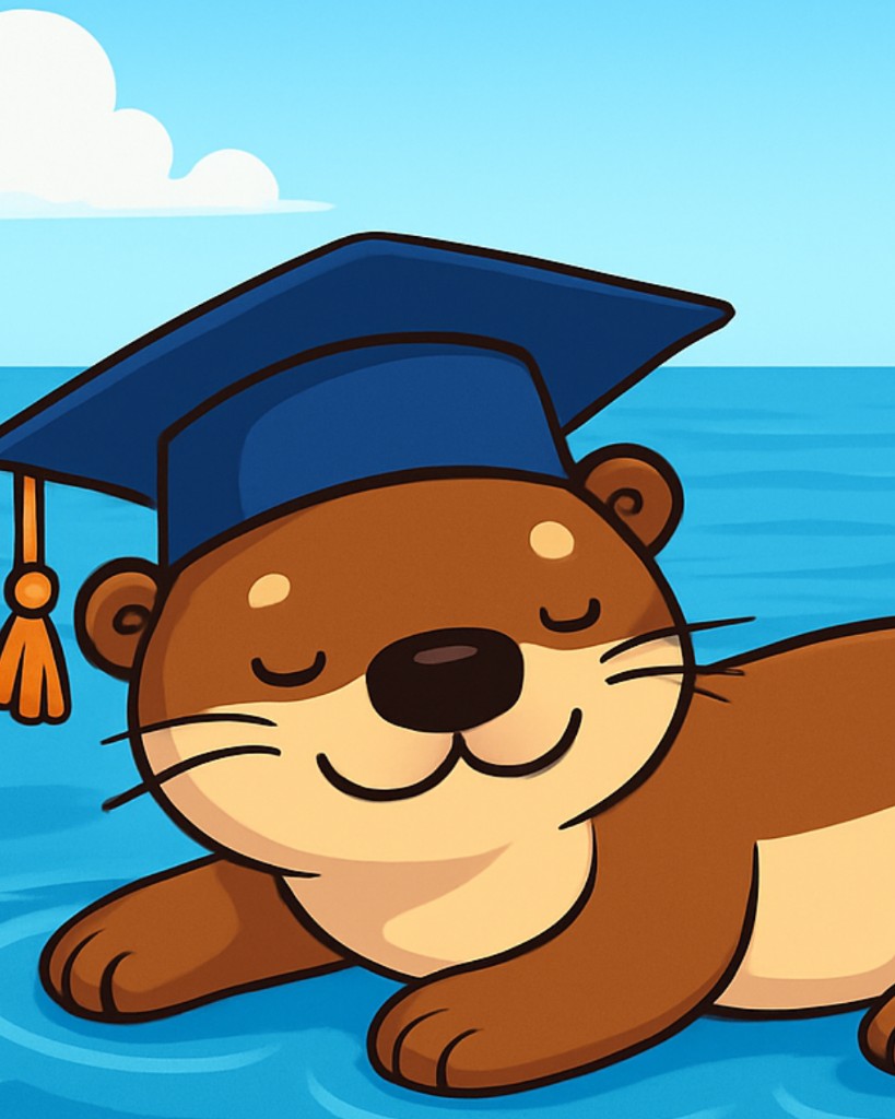 CareerLah mascot — otter in graduation cap on water